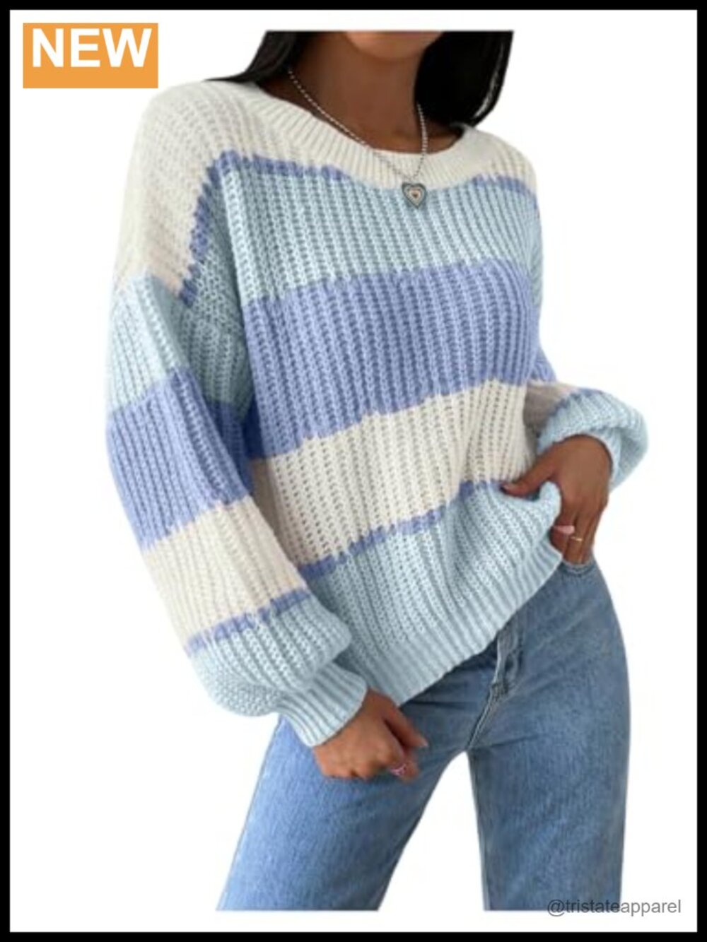 Women's Striped Colorblock Crewneck Sweater, Loose Fit